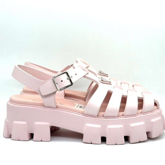 PRADA Monolith Triangular Logo Rubber Fisherman Flat Sandals Shoes Pink - Picture 10 of 16